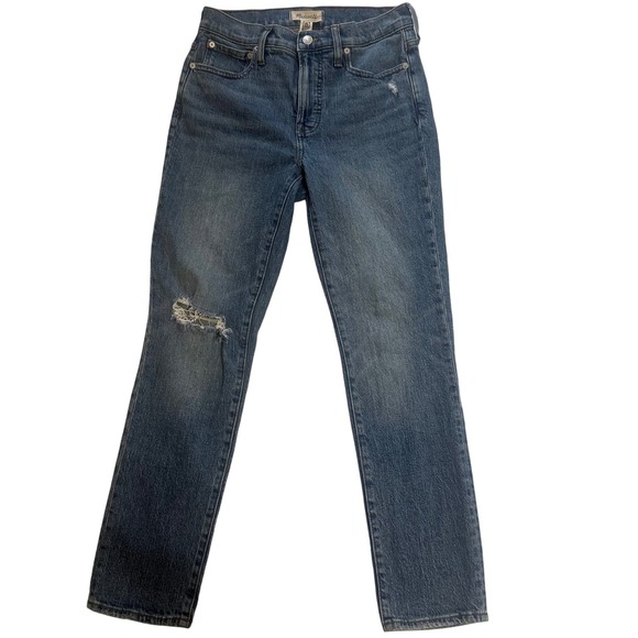Madewell The Mid Rise Perfect Vintage Jean Size 26 Distressed Denim Blue - Picture 1 of 10
